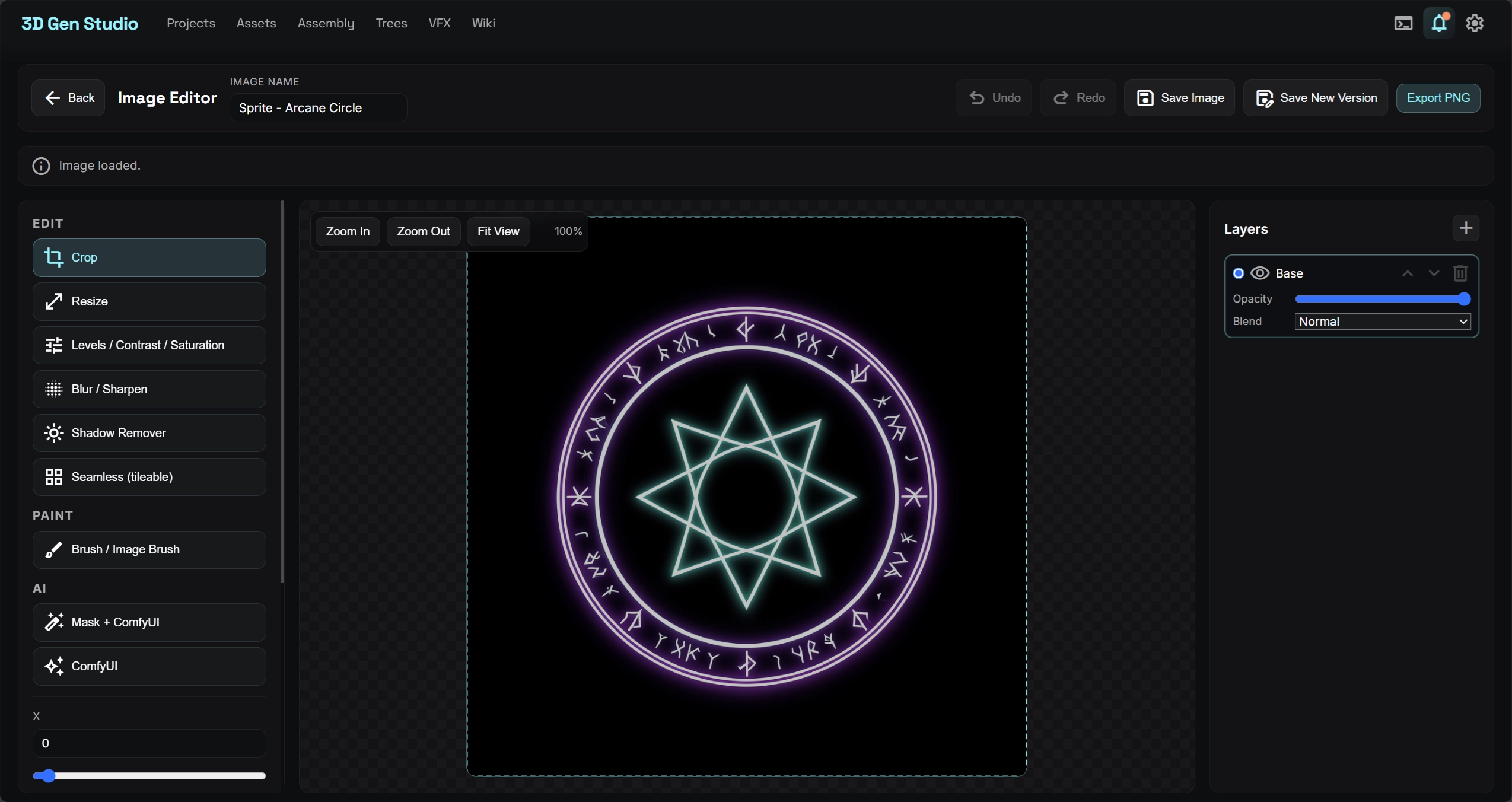 Image Editor in 3D Gen Studio showing layers and painting tools