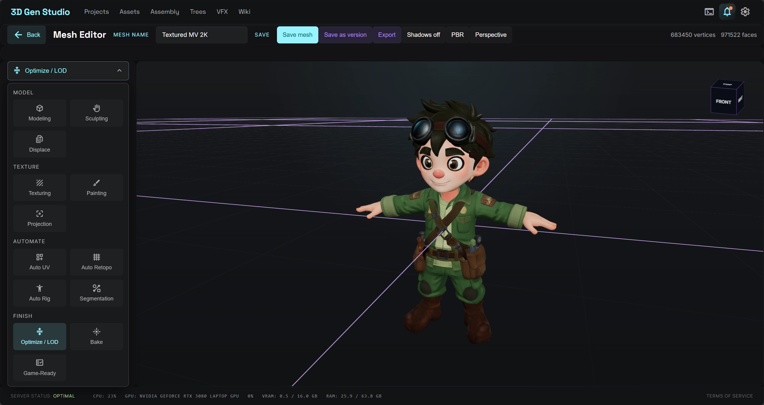 Mesh Editor in 3D Gen Studio with sculpting and painting tools